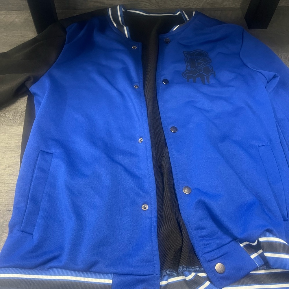 Stylish Blue and Black Varsity Jacket